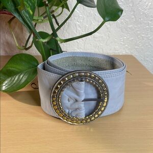 Elegant Gray Belt with Gold Buckle